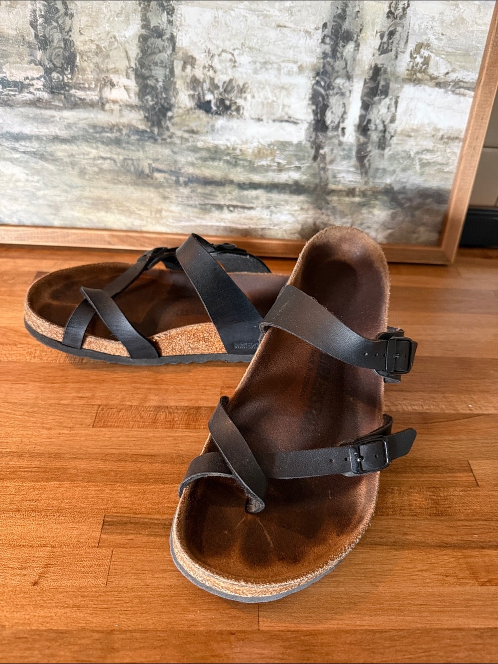 Birkenstock Black Leather Crisscross Buckle Sandals